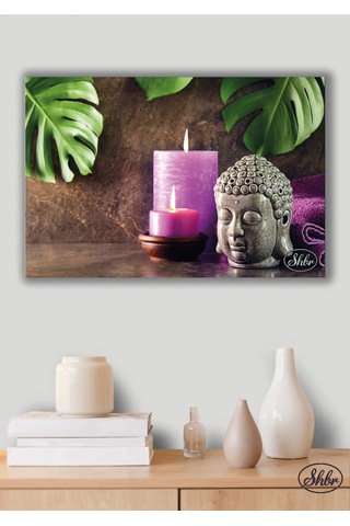 Tekli Yatay Kanvas Tablo Renkli Mumlar Ve Buda Fengshui Spa Dekoratif Kanvas Duvar Tablosu
