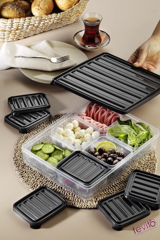 Mikrodalga Ve Difrizde Kullanılabilen Saklama Kabı Seti 7 Li Antrasit S-405 Şeffaf