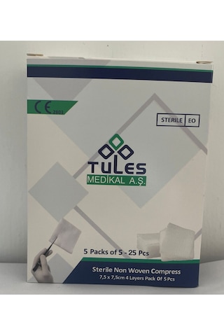 Tules Steril Non Woven Kompres Spanç 7,5 X 7,5cm 4 Katlı 5 'li 25li Paket- 25 Adet