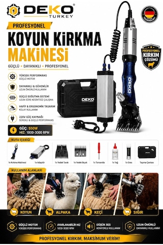 Deko Dek2199 Koyun Kırkma Makinesi 550w Adaptörlü Büyükbaş Küçükbaş Hayvan Kırpma Seti Çantalı