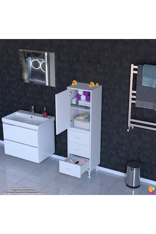 Eliusta Alia Çok Kullanışlı Dolap G:50 Cm Üst Bölme Kapaklı Alt Bölme Çekmeceli 50x138x32,5 Cm Modüler Dolap Beyaz