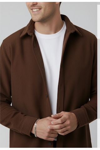 Deepsea Erkek Kiremit Kadife Fitilli Rahat Kesim Gömlek Yumuşak Dokulu Likralı Kadife Gömlek 2600758 Kiremit