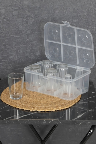 İronika Şeffaf Su Bardağı Taşıma Kutusu 6 Bardaklı Kırılmayı Önleyici Esnek Plastik Piknik Kutusu Şeffaf Gri