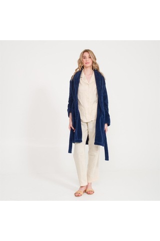 Kadın Welsoft Şal Yaka Polar Sabahlık Lacivert