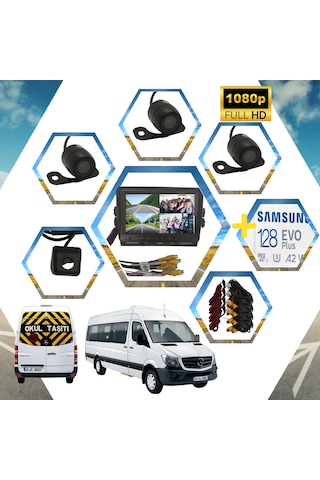 Kayıtlı Okul ve Servis araçları 4 lü Kamera 7 inç Monitör Full S