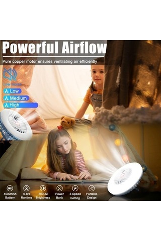 Pazly Mini Kamp Işığı Ve Fan, Usb Şarjlı Acil Durum Işığı, Kamp Çadır Işığı, Mavi Mavi