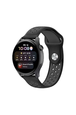 Watch 22mm Spor Delikli Kordon - Siyah-füme Ahşap