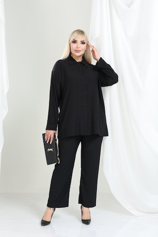 Bürümcük Gömlek Yaka Düğmeli Alt Üst Takım Tesettüre Uygun 2xl 6xl Siyah