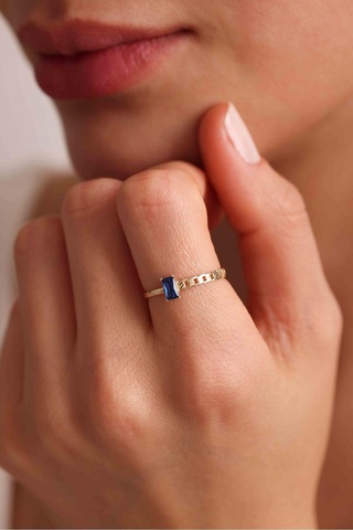 Lacivert Baget Taşlı Çift Detaylı Yüzük Gianfranco