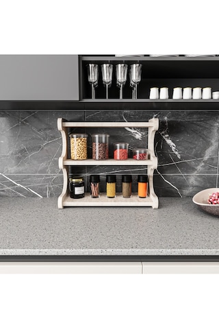 Alpa Ev Mobilya 3 Katlı Tezgah Üstü Mutfak Rafı, Baharatlık Ve Modern Düzenleyici Tasarım Traverten