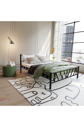 Gardenya Çift Kişilik Metal Karyola A Kalite, Ses Çıkarmaz ,ölçülü Model Karyola Siyah