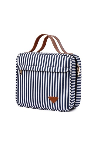 Sones Taşınabilir Büyük Kapasiteli Kozmetik Çok Bölmeli Saklama Çantası Koyu Mavi