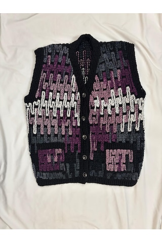 Özgürhandmade El Örgüsü Yelek-süveter Antrasit - Gri - Siyah