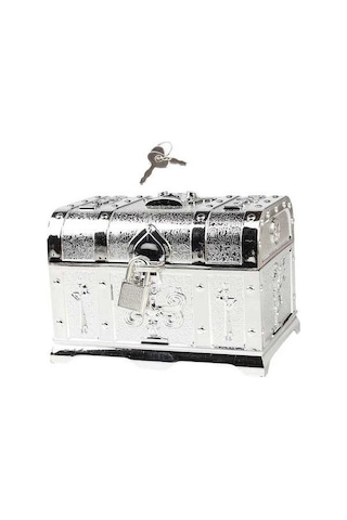 Trendooze Antik Korsan Kilit Anahtar Hazinesi 14x10x9.5cm Gümüş Eşarfi Gümüş