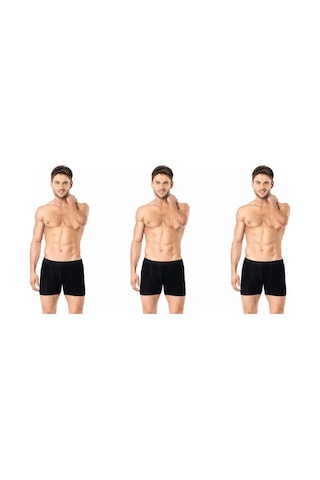 İki Yıldız Erkek Likralı Pamuk Penye Boxer 3'lü Paket 12020 Siyah