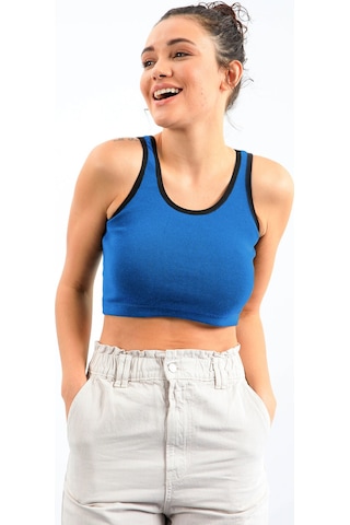 Tommy Life Turkuaz Basic Sıfır Kol Dar Kalıp U Yaka Kadın Crop Top Atlet - 97162 Turkuaz