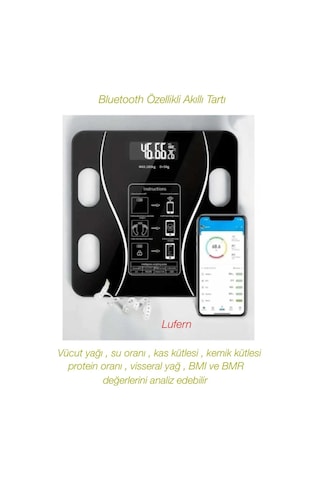 Bluetooth Özellikli Akıllı Tartı Kilo Vücut Yağı Su Oranı Kas Kütlesi Protein Oranı Kemik Kütlesi Çok Renkli