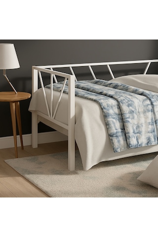 Alchera Daybed Tek Kişilik Sedir Metal Karyola Beyaz