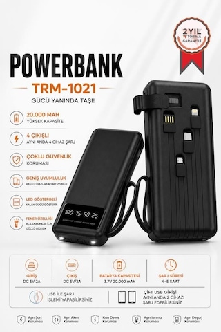 Taşınabilir Batarya 20000 Mah Ledli 4 Çıkışlı Powerbank Çoklu Şarj Mobil Enerji Güç Kaynağı Çok Renkli