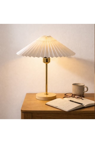 Homing Glow Ahşap Tabanlı Gold Abajur 242407 Krem