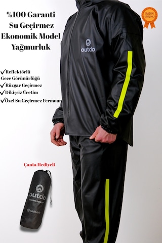 Outdo Kurye Yağmurluğu Alt Üst Takım Ekonomik Model Siyah Siyah