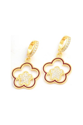 Gümüş Gold Sallantılı Çiçek Desenli Kadın Küpe Çok Renkli 04978116
