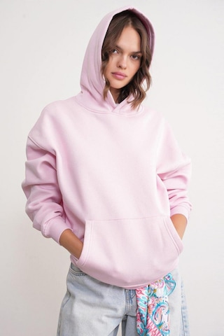 Mixray 2022 Unisex 3iplik Basic Polarlı Kapüşonlu Sweatshirt Hoodie Pembe