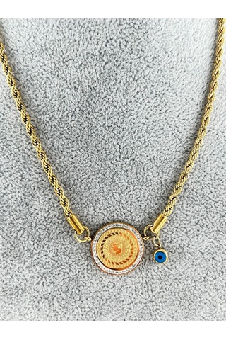 Bhs Life Kalın Zirkon Taşlı Çeyrek Altın Model Çelik Kolye