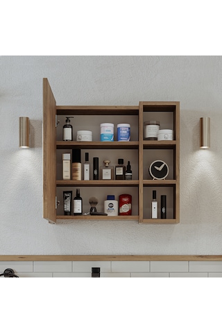 Banyo Dolabı Kulpsuz Tek Kapaklı Atlantik Çam Mdf 65 Cm Aynalı Atlantik Çam