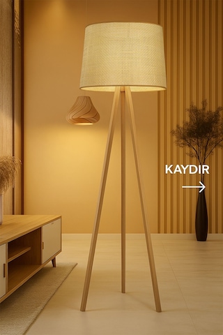 Doğal Rattan Hasır Ahşap Lambader Ahşap