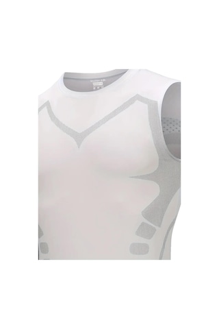 Ghassy Co. Erkek Fitness Hızlı Kuruma Nefes Alabilen Çapraz Daraltma Tipi Kolsuz Spor T-shirt 001 Beyaz