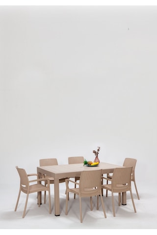 Rattan Lüx Dikdörtgen Cappucino Masa Takımı Bahçe&balkon Kahverengi