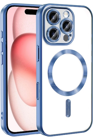 Apple Uyumlu iPhone 16 Pro Max Kılıf Kamera Korumalı M-safe Wireless Şarj Özellikli Zore Demre Kapak Sierra Mavi