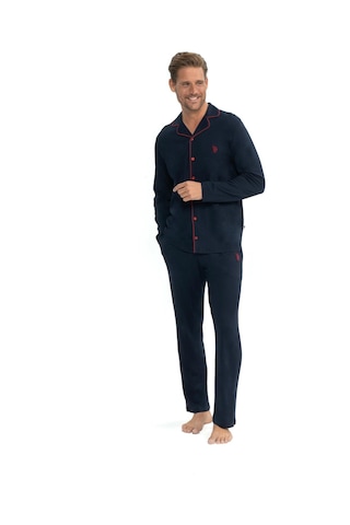 U.s. Polo Assn. Erkek Patlı Boydan Düğmeli Uzun Kol Kutulu Pijama Takımı Lacıvert