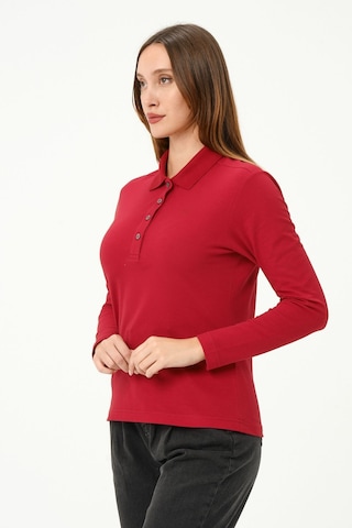 Msw Kadın Uzun Kollu Regular Fit Polo Yaka T-shirt Kırmızı