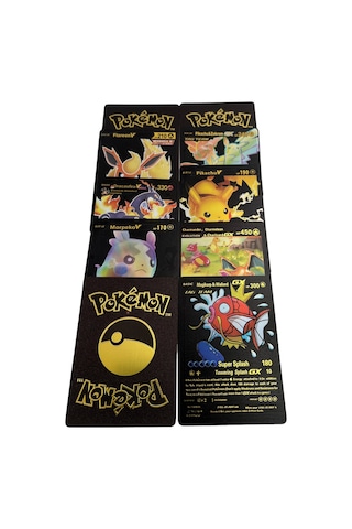 Pokemon Kartları Kabartmalı Fosforlu Plastik Kart Seti 10lu Siyah