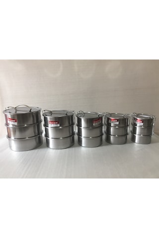 Sefertası 3'Lü Sefer Tası Krom Çelik - 4 Numara - 19X7 Çok Renkli