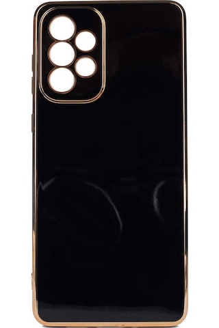 Noktaks - Galaxy A73 Uyumlu Kılıf Kenarları Parlak Altın Renkli Silikon Bark Kapak - Siyah - T21629