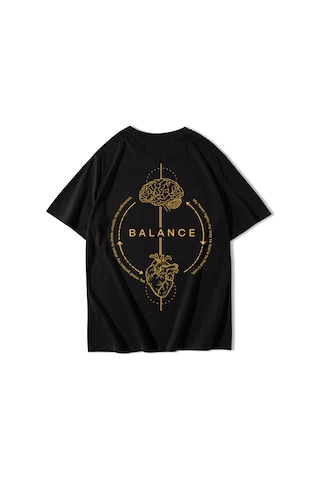 Brz Collectıon Brz Collection Unisex Oversize Balance Beyin & Kalp T-shirt Siyah