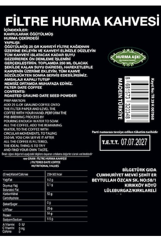 Hurma Aşkı Filtre Hurma Kahvesi 3 x 200 G