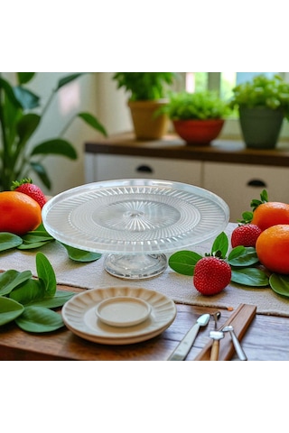 Cam Ayaklı Sunumluk Tabakları - 28 Cm Beyaz