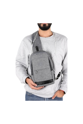 Strong Kulaklık Çıkışlı Tek Kol Göğüs Ve Sırt Çantası ,çapraz Çanta Body Bag Tk01 Gri