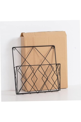 Kangvka Duvar Kurulu Demir Tel Dergi Tutucu - Gazete, Dosya Düzenleyici - Siyah Duvar Dekoratif Depolama Rafı Siyah