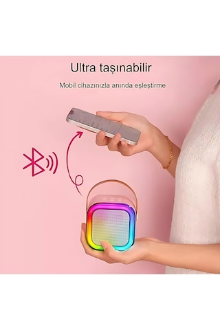 Rgb Işıklı Kablosuz Mikrofonlu Taşınabilir Bluetooth Hoparlör Kar