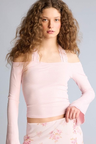 Defacto Fıtted Halter Yaka Fitilli Kaşkorse Uzun Kollu Tişört G9831ax26sppn74 Pembe-pn74