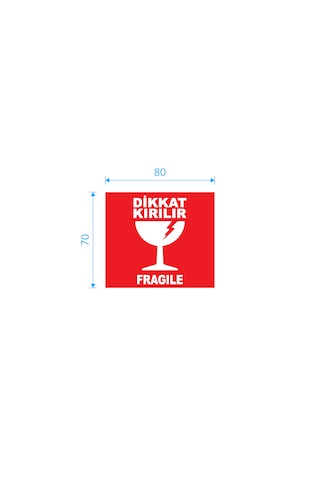 Snow Dikkat Kırılır Fragile Etiket 80x70mm 250 Li Rulo Kuşe Kırmızı Uyarı Kargo Etiketi