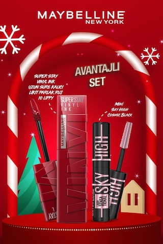 Maybelline New York Super Stay Vinyl Ink Uzun Süre Kalıcı Likit Parlak Ruj 10 Lippy & Mini Sky High Cosmic Black Maskara pktssvnl35crlbnc-9346 10 Lippy