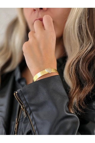 Eva Takı Store Taşlı Kalp Hasır Model Choker Stil Narin Kelepçe Bileklik Altın