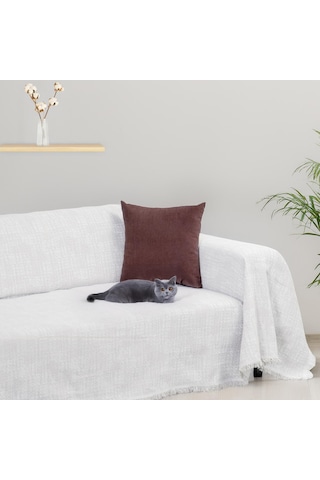 Purecot Premium Pamuklu Püsküllü Koltuk Örtüsü 180x300 Large Çift Taraflı Terletmez Kaymaz , Gri Gri