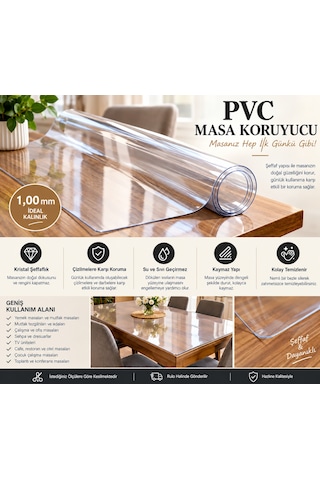 Hazline Şeffaf Masa Koruyucu Örtü 1,00 Mm Kalın Pvc Mika Masa Örtüsü Su Geçirmez Çizilmeye Karşı Koruyucu